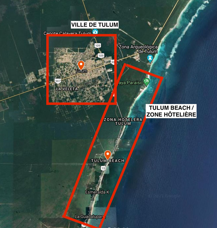 Carte de Tulum Beach Yucatán Mexique